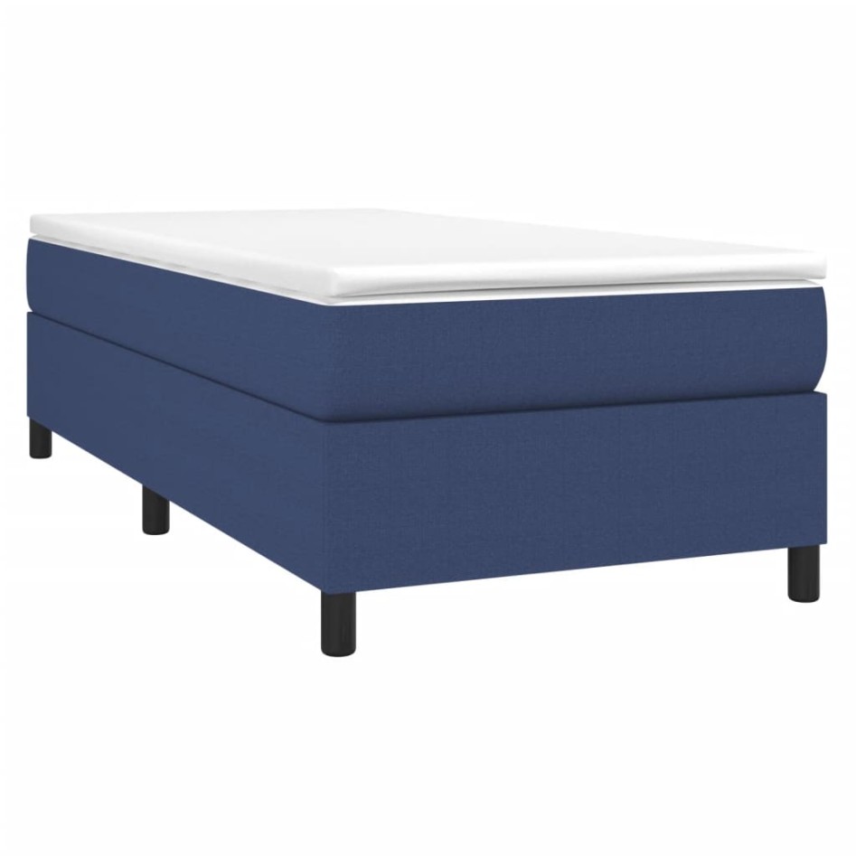 Cama box spring con colchón tela azul 90x200