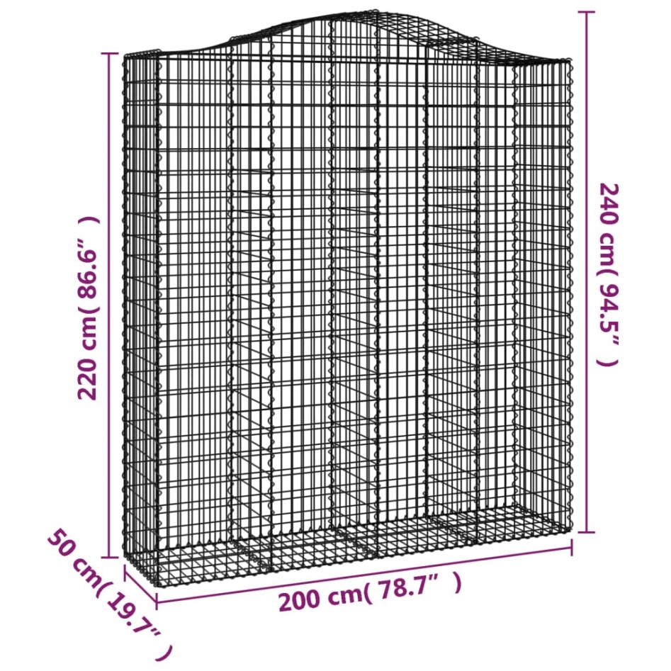 Cestas de gaviones 2 uds forma de arco hierro 200x50x220/240