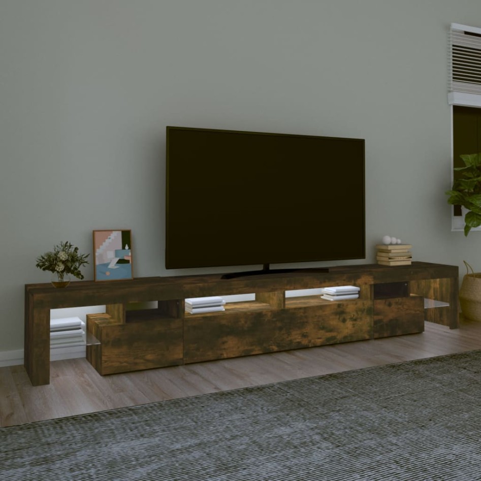 Mueble de TV con luces LED color roble ahumado 260x36,5x40