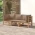 Set de muebles de jardín 3 piezas bambú y cojines gris