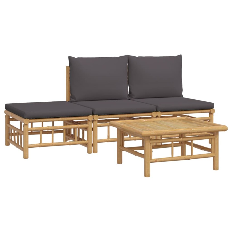 Set de muebles de jardín 4 piezas bambú con cojines gris