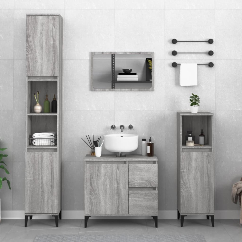 Set de muebles de baño 3 pzas madera contrachapada gris