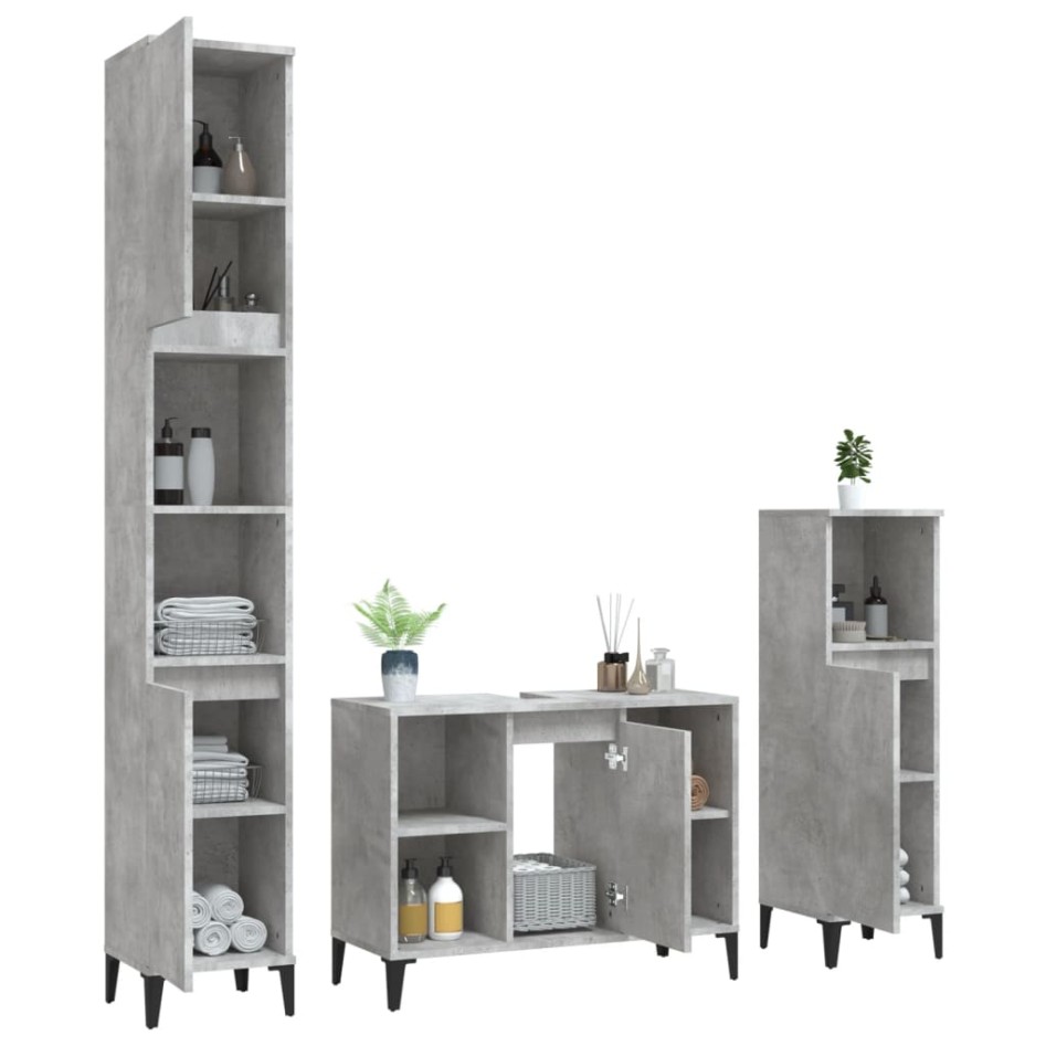 Set muebles de baño 3 piezas madera contrachapada gris