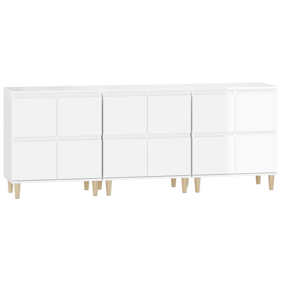 Aparadores 3 uds madera contrachapada blanco brillo 60x35x70