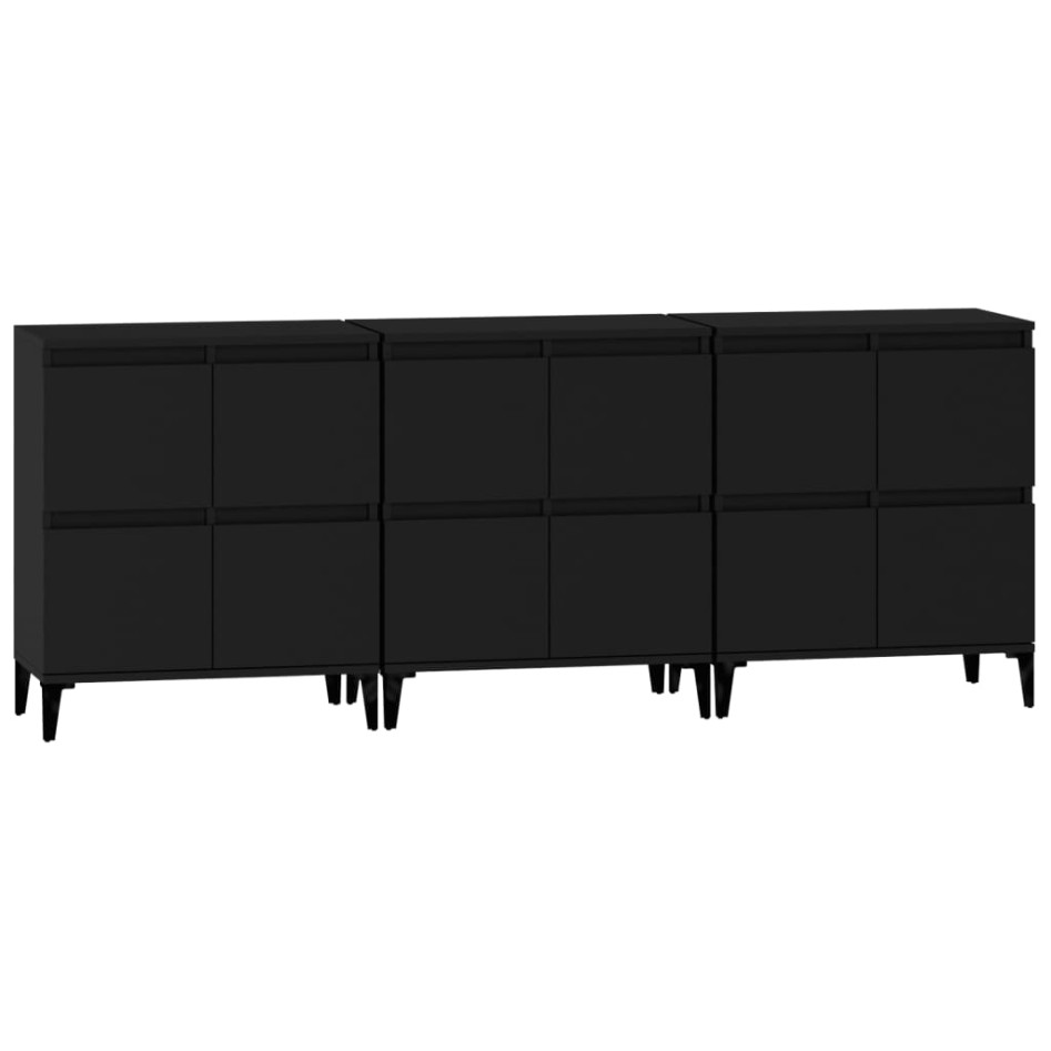Aparadores 3 uds madera contrachapada negro 60x35x70