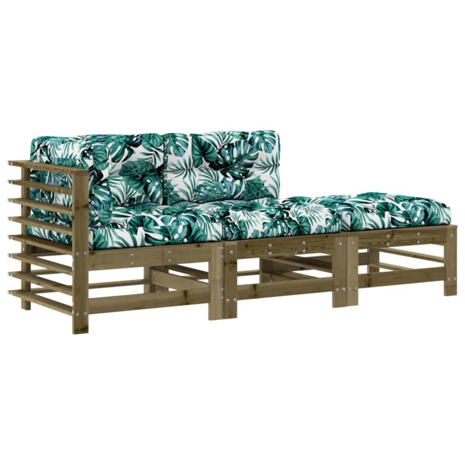 Juego de sofás jardín 3 pzas y cojines madera pino