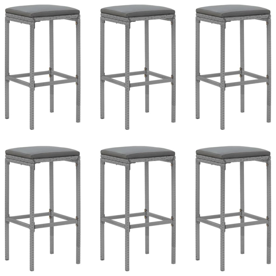 Mesa y taburetes altos jardín y cojines 7 pzas ratán PE