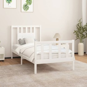 Estructura de cama con cabecero madera de pino blanca 90x200