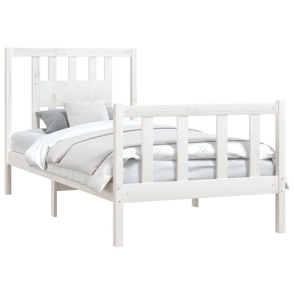 Estructura de cama con cabecero madera de pino blanca 90x200