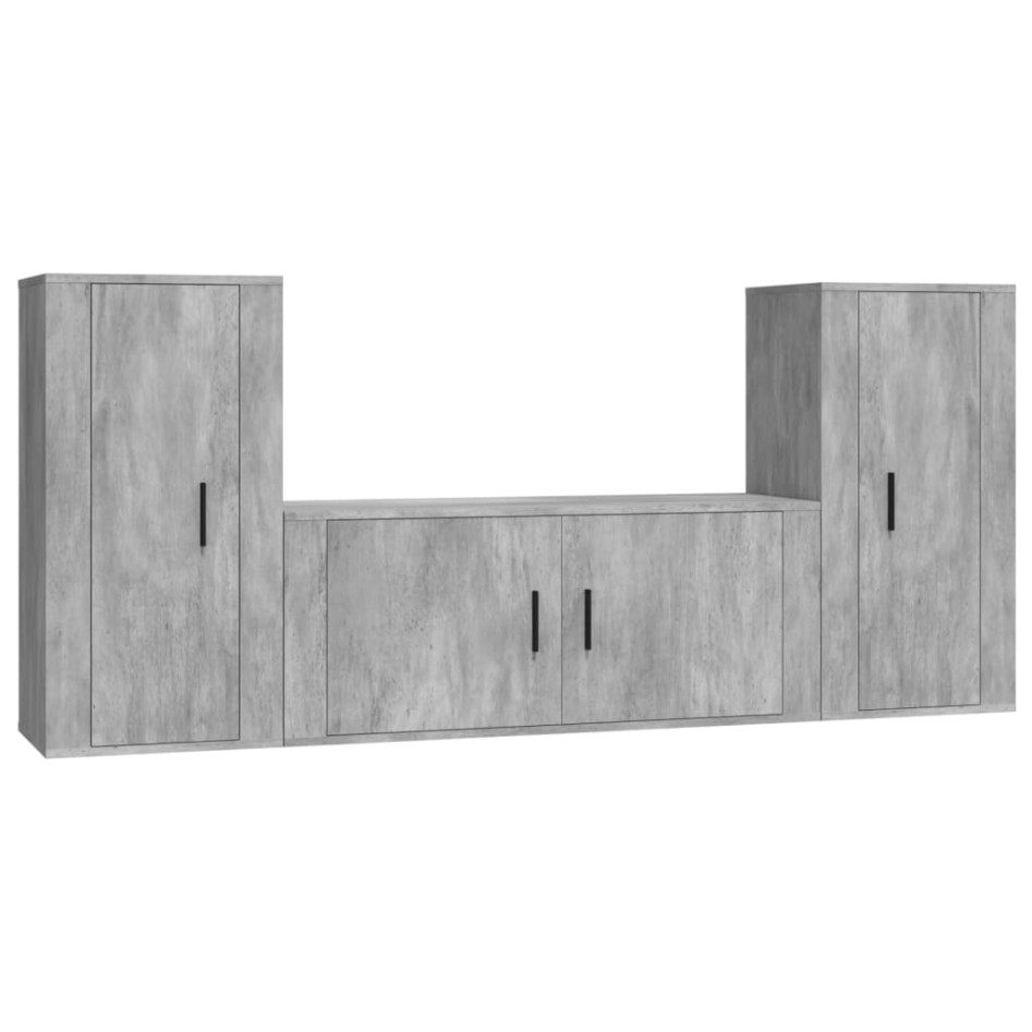 Set de muebles de TV 3 pzas madera contrachapada gris