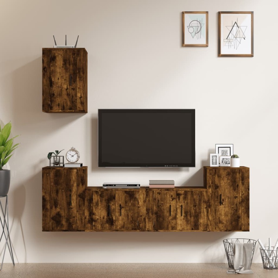 Set de muebles de TV 5 pzas madera contrachapada roble