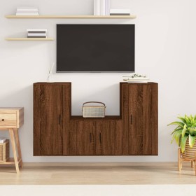 Set de muebles para TV 3 pzas madera contrachapada roble