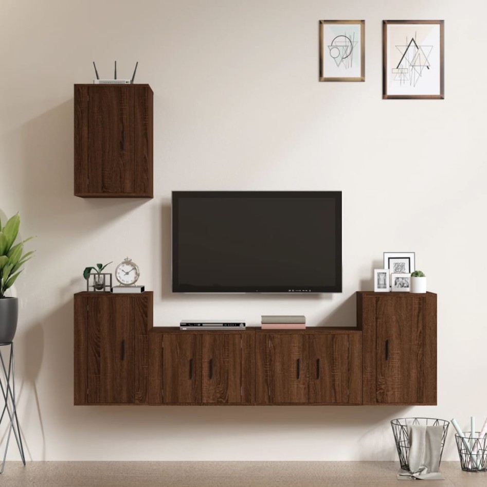 Set de muebles para TV 5 pzas madera contrachapada roble