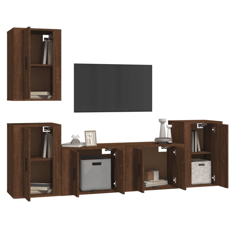 Set de muebles para TV 5 pzas madera contrachapada roble