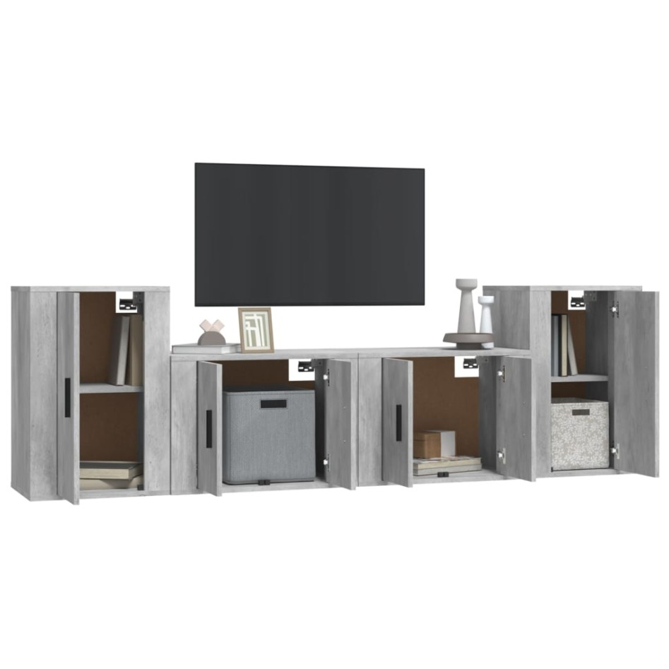 Set de muebles de TV 4 pzas madera contrachapada gris