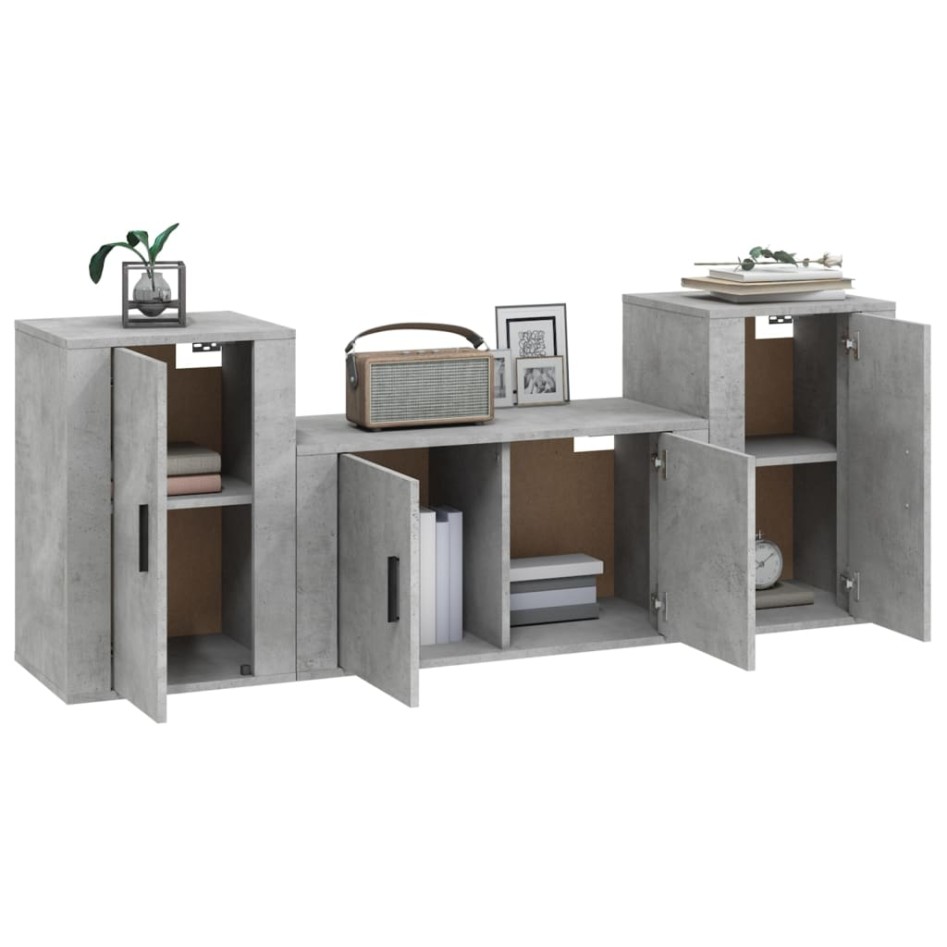 Set de muebles de TV 3 pzas madera contrachapada gris