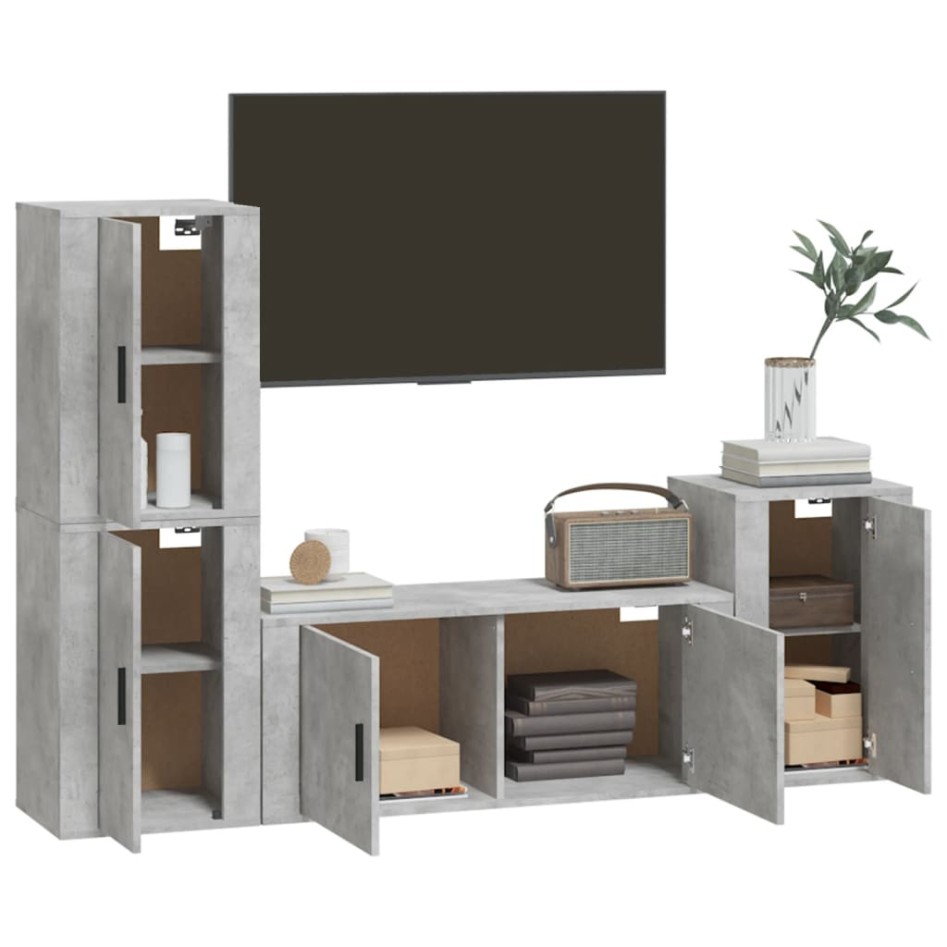 Set de muebles de TV 4 pzas madera contrachapada gris