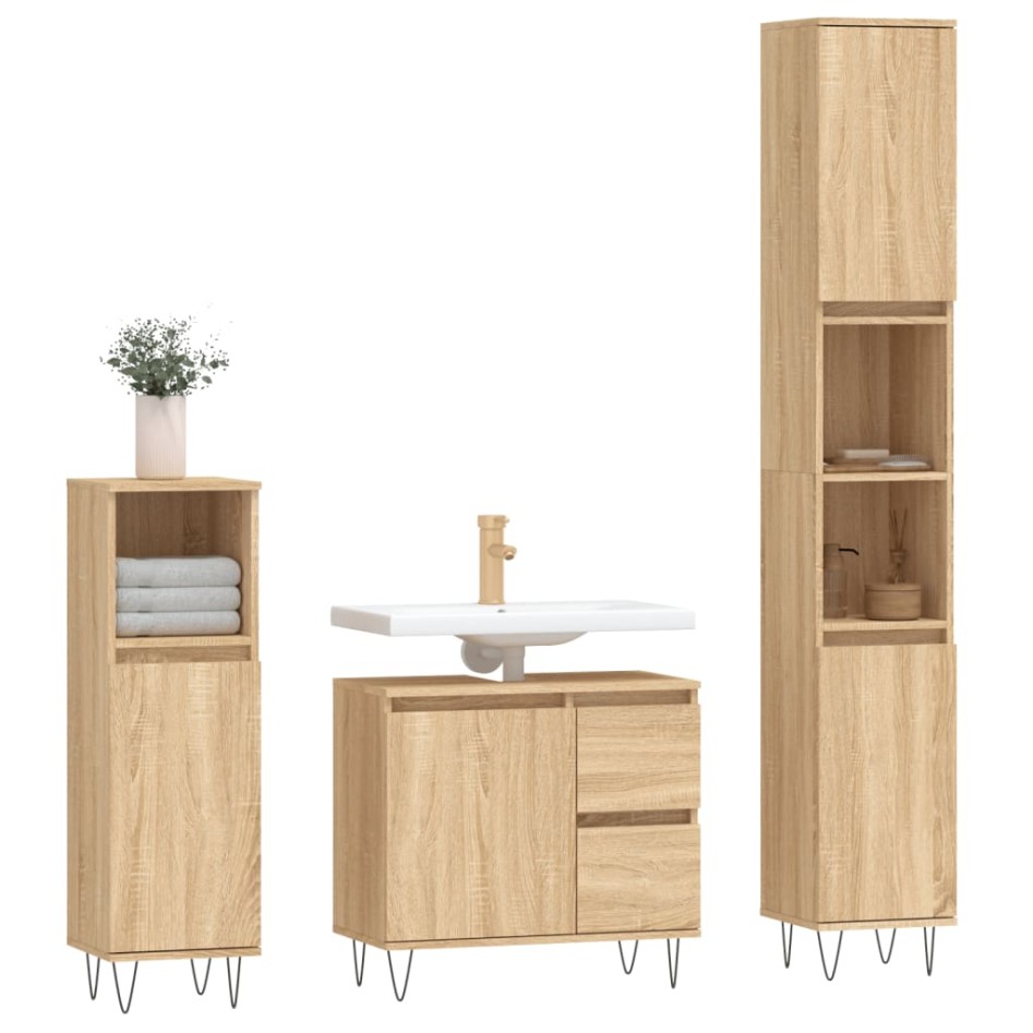 Set de muebles de baño 3 pzas madera contrachapada roble