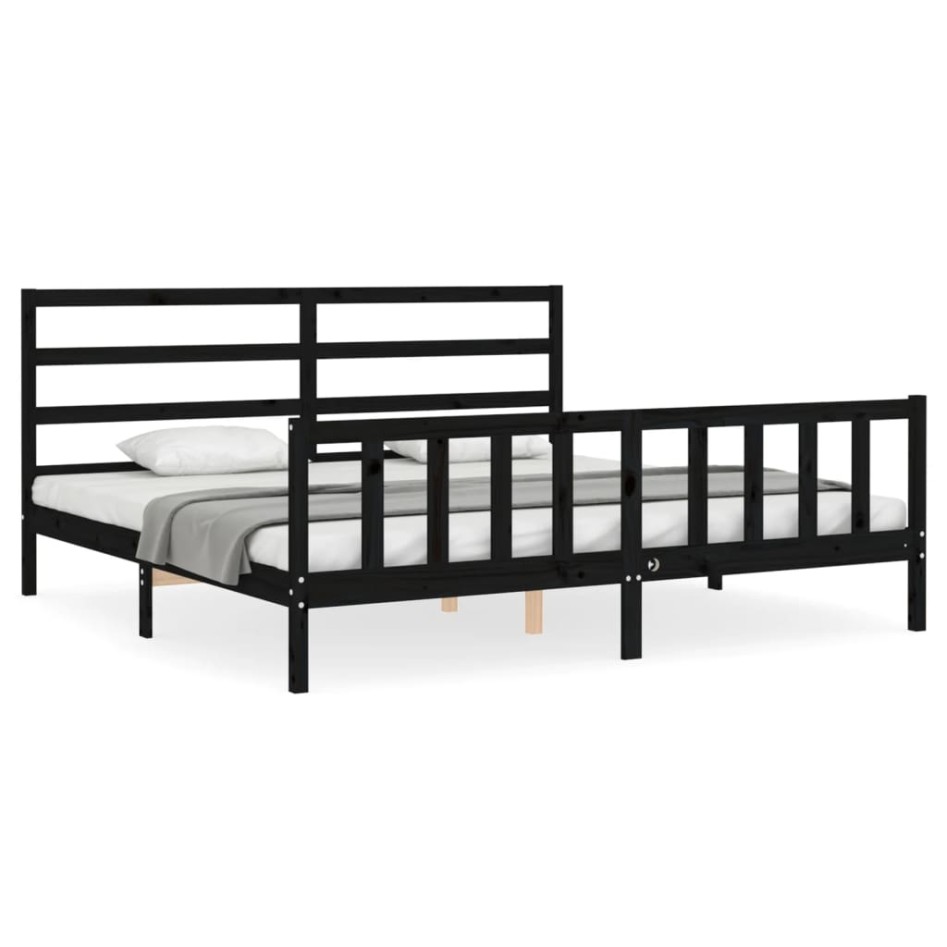 Estructura de cama con cabecero madera maciza negro 200x200