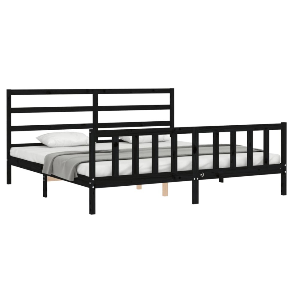 Estructura de cama con cabecero madera maciza negro 200x200