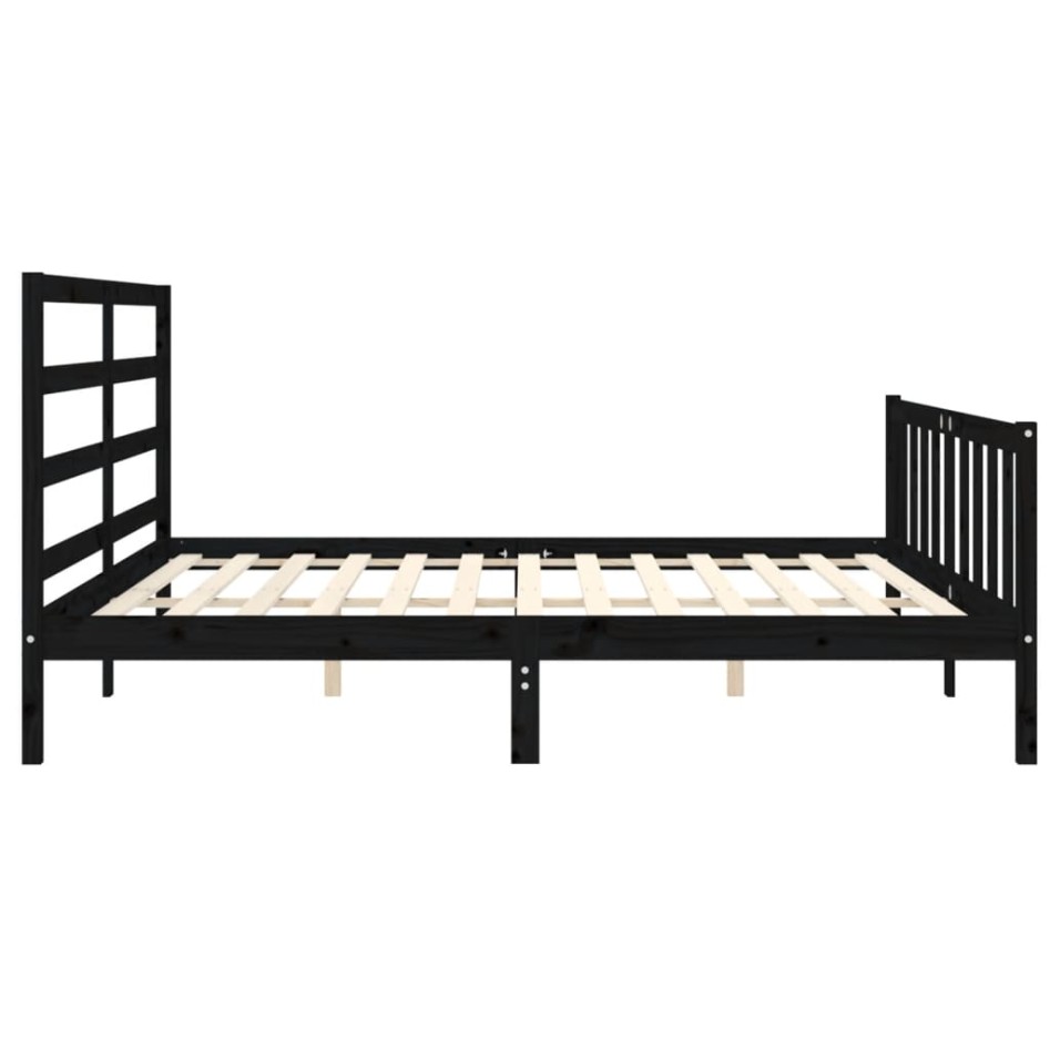 Estructura de cama con cabecero madera maciza negro 200x200
