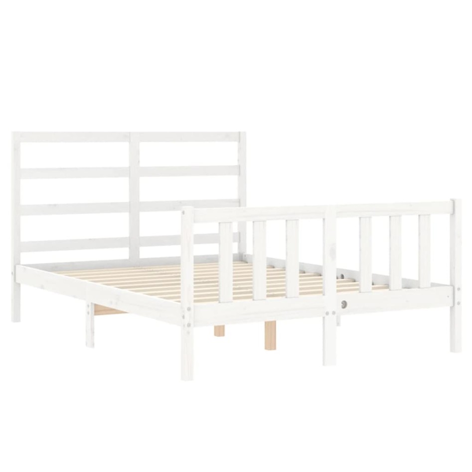 Estructura de cama con cabecero madera maciza blanco 140x200
