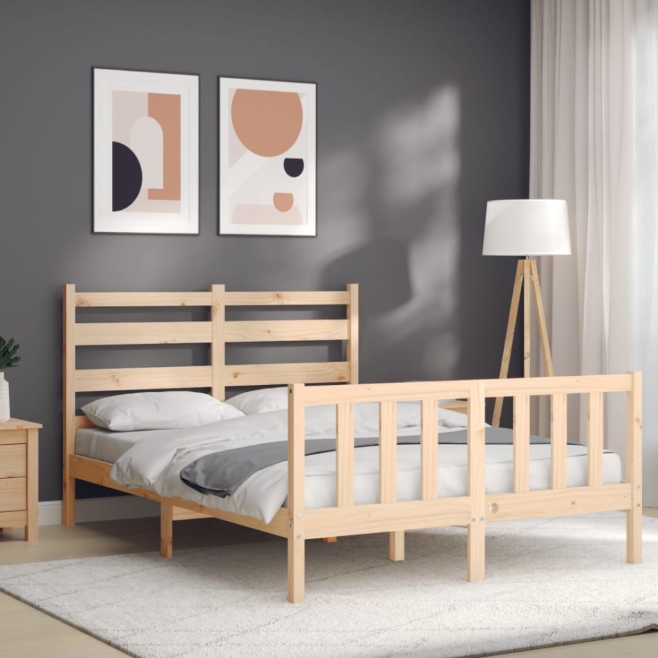 Estructura de cama con cabecero madera maciza 140x200