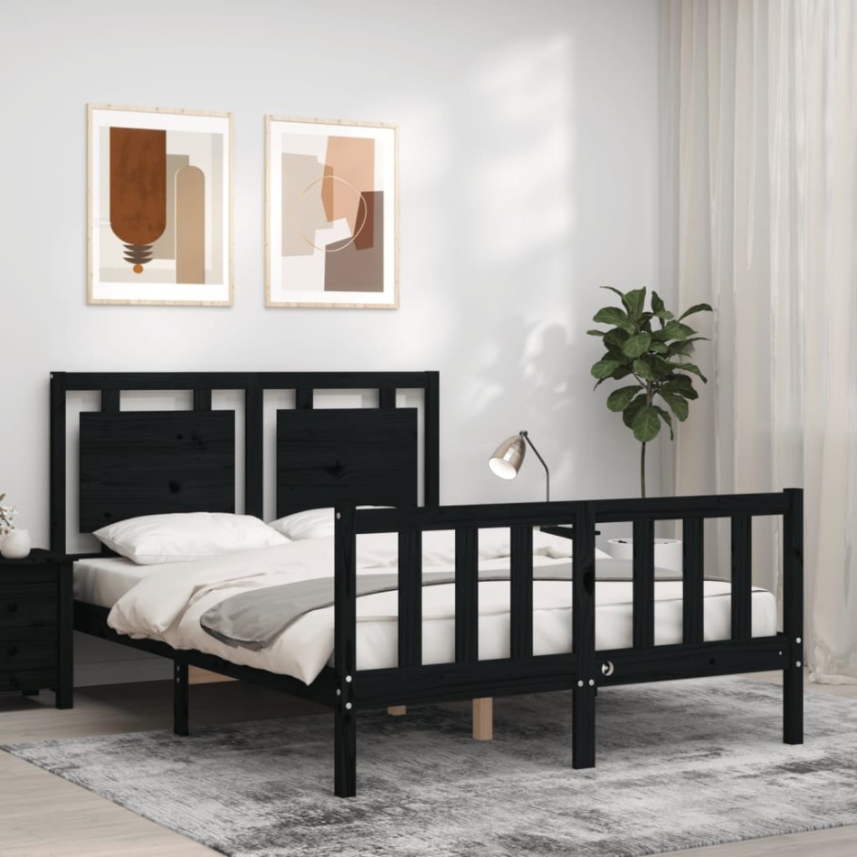 Estructura de cama con cabecero madera maciza negro 120x200