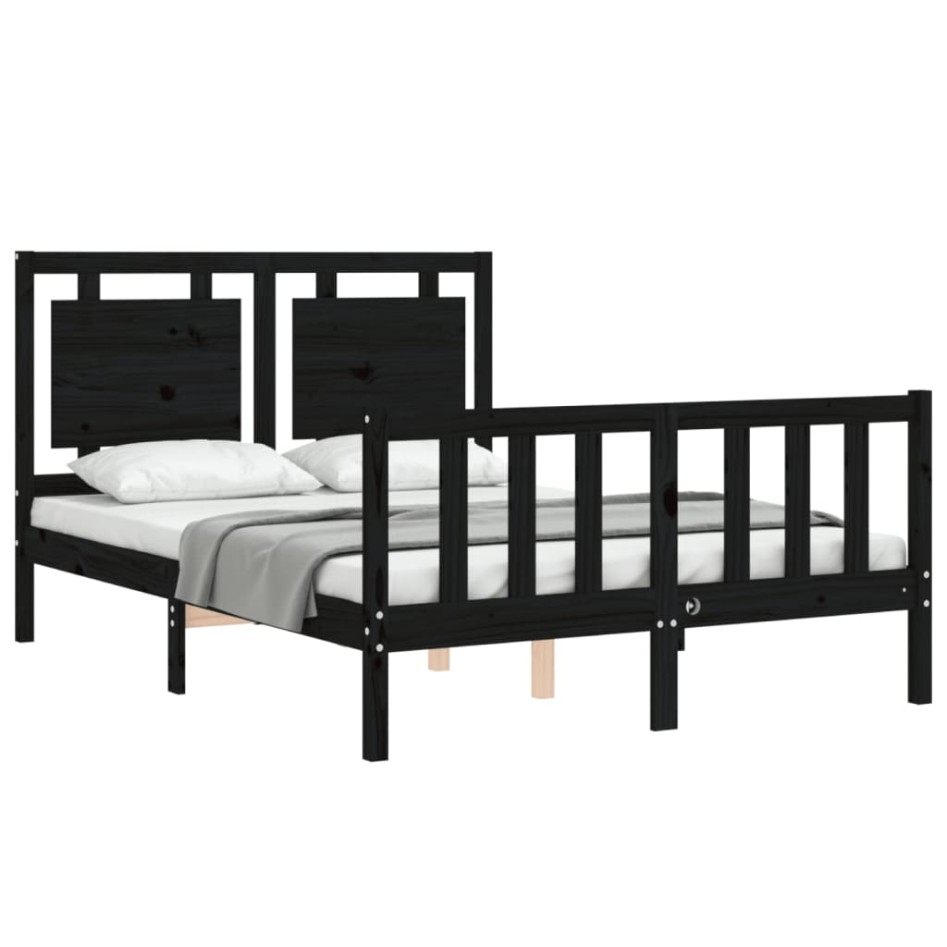 Estructura de cama con cabecero madera maciza negro 120x200