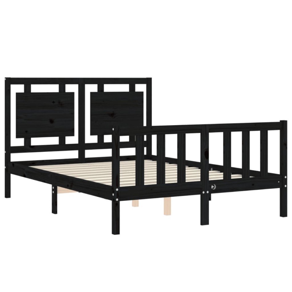 Estructura de cama con cabecero madera maciza negro 120x200