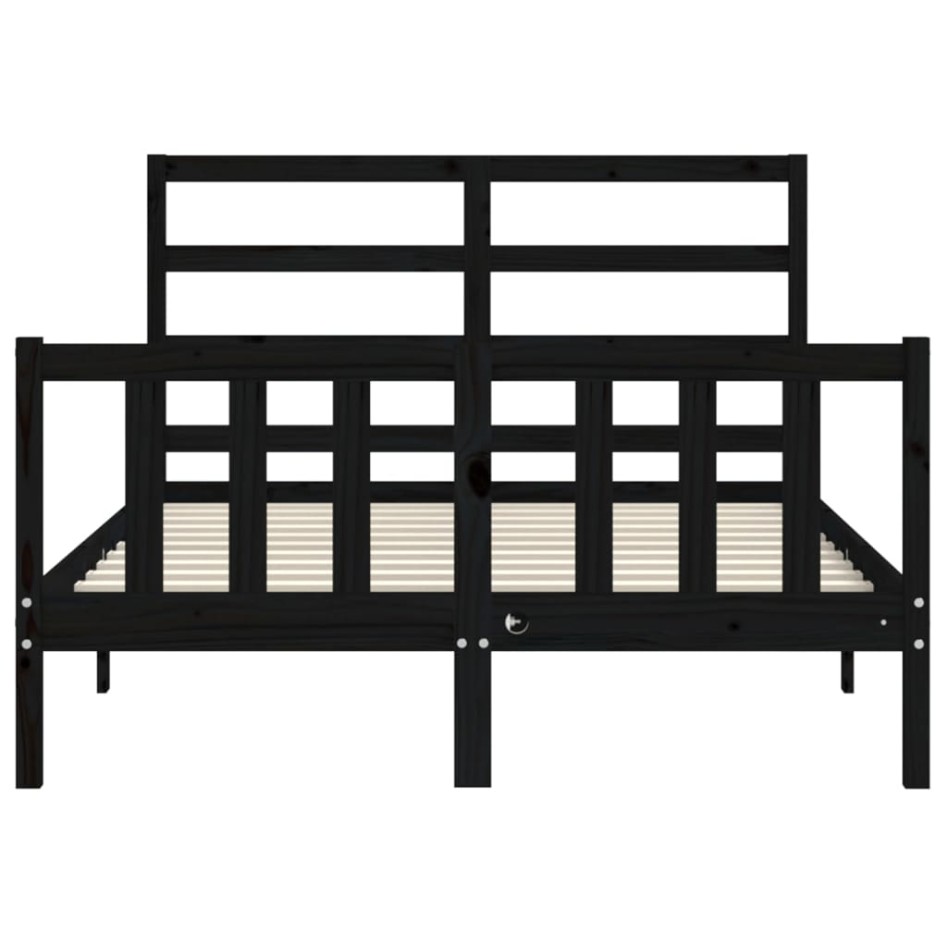 Estructura de cama con cabecero madera maciza negro 120x200