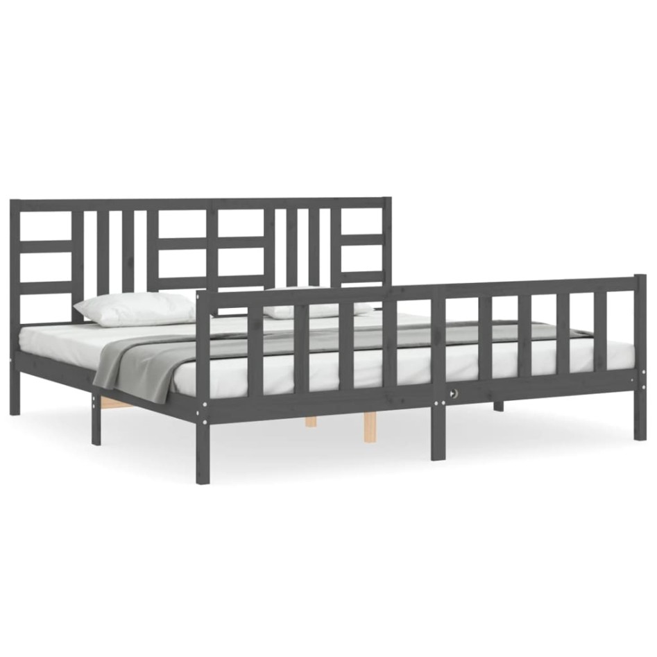 Estructura de cama con cabecero madera maciza gris 200x200