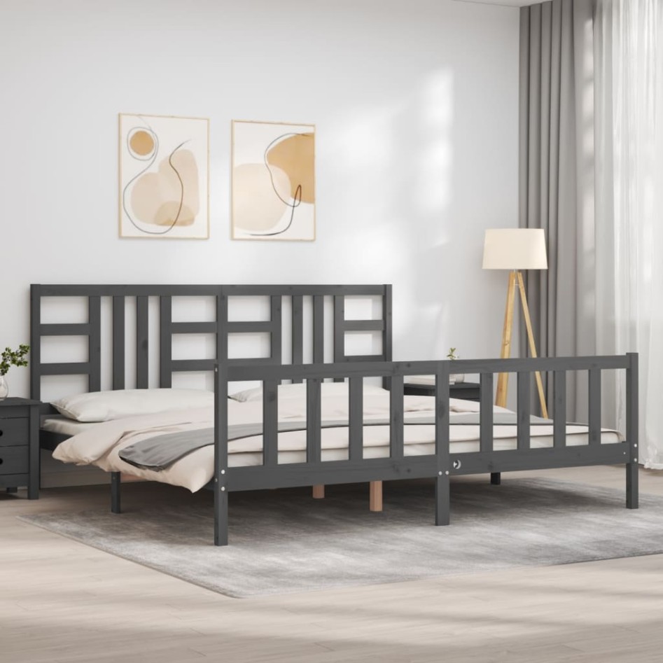 Estructura de cama con cabecero madera maciza gris 200x200