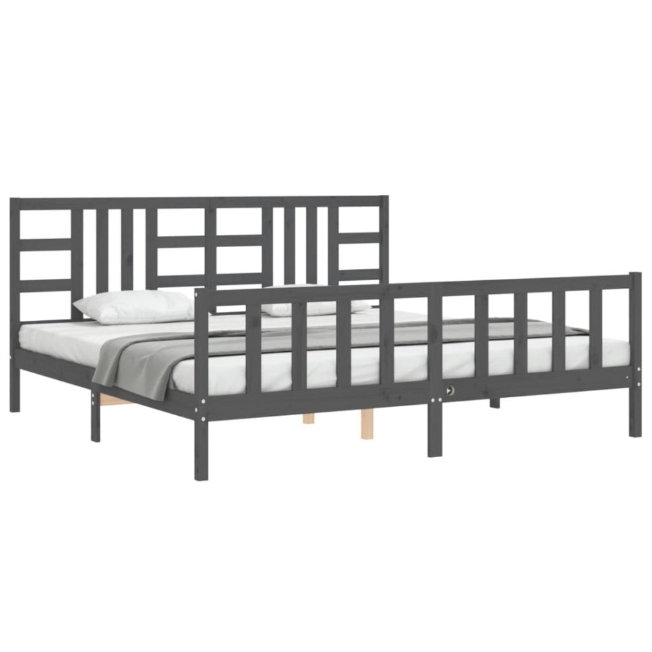 Estructura de cama con cabecero madera maciza gris 200x200