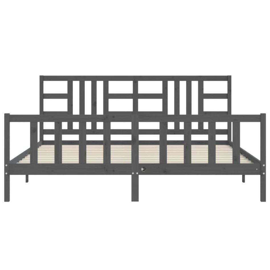 Estructura de cama con cabecero madera maciza gris 200x200