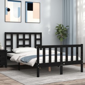 Estructura de cama con cabecero madera maciza negro 120x200