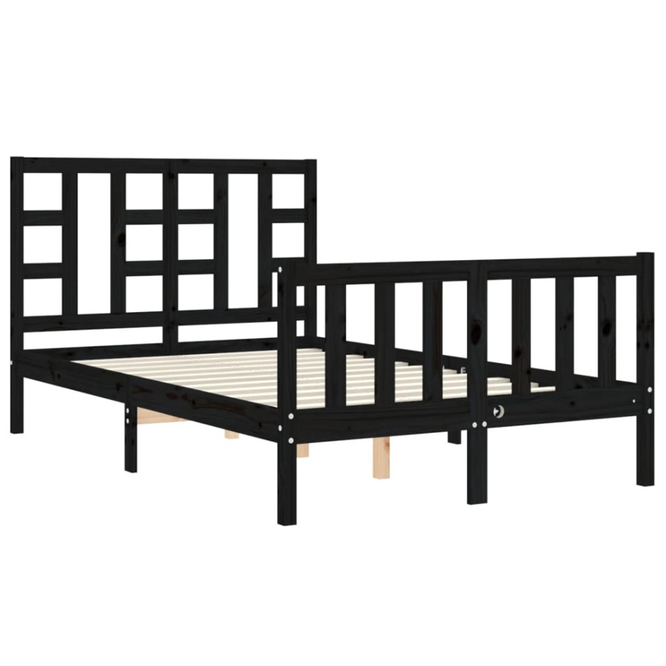 Estructura de cama con cabecero madera maciza negro 120x200
