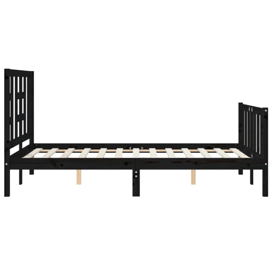 Estructura de cama con cabecero madera maciza negro 120x200