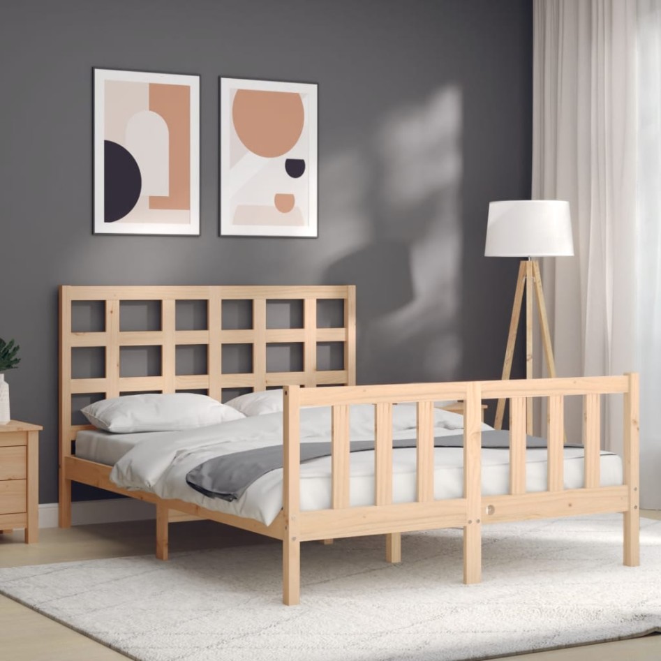 Estructura de cama con cabecero madera maciza 140x190