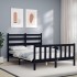 Estructura de cama con cabecero madera maciza negro 140x190
