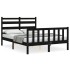 Estructura de cama con cabecero madera maciza negro 140x190