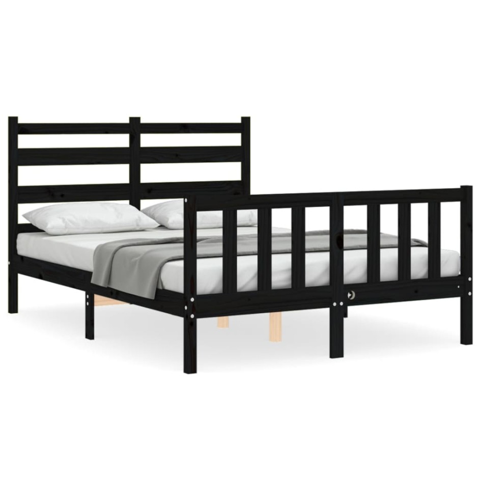 Estructura de cama con cabecero madera maciza negro 140x190