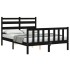Estructura de cama con cabecero madera maciza negro 140x190