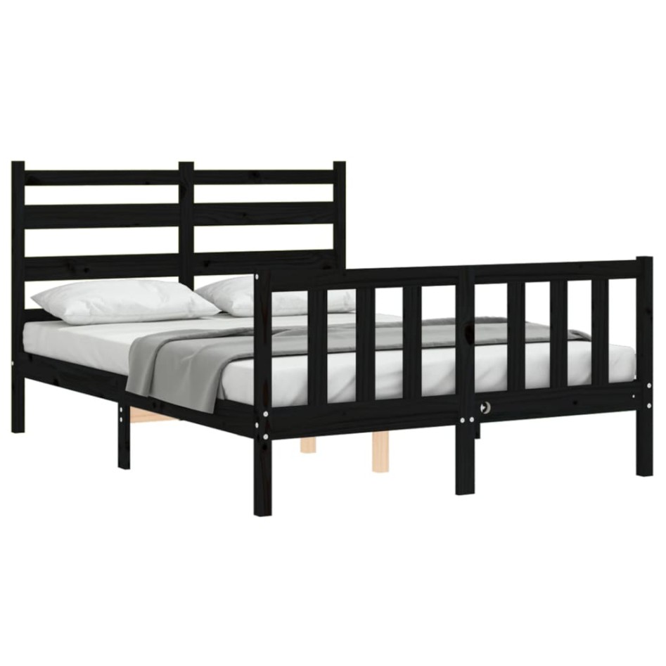 Estructura de cama con cabecero madera maciza negro 140x190