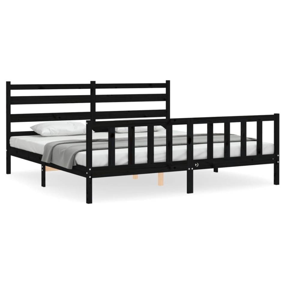Estructura de cama con cabecero madera maciza negro 200x200