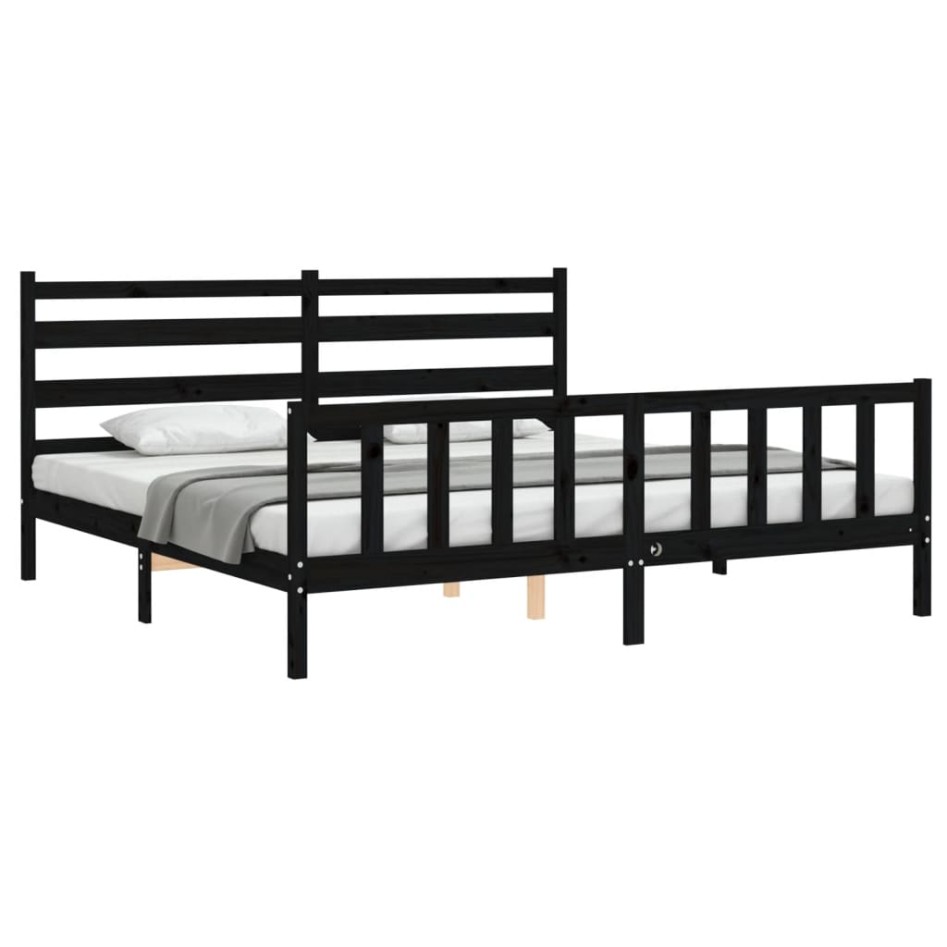 Estructura de cama con cabecero madera maciza negro 200x200