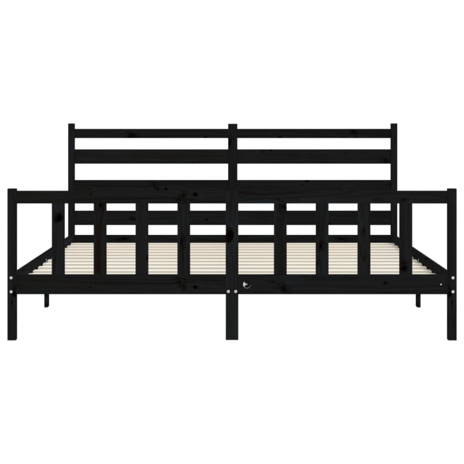 Estructura de cama con cabecero madera maciza negro 200x200