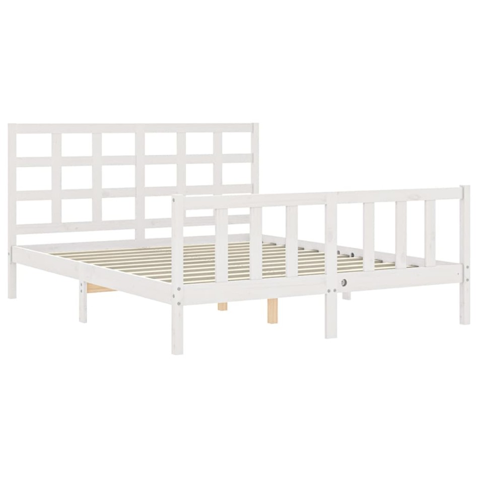 Estructura de cama con cabecero madera maciza blanco 160x200
