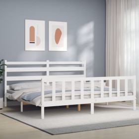Estructura de cama con cabecero madera maciza blanco 200x200