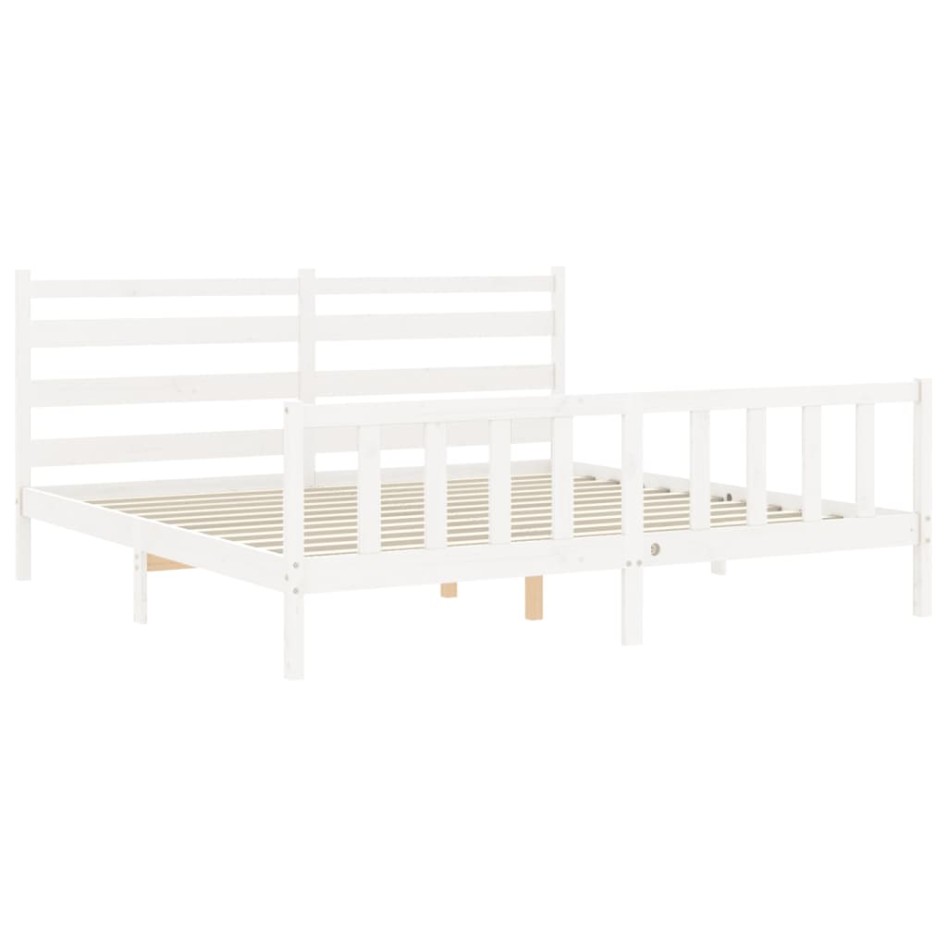 Estructura de cama con cabecero madera maciza blanco 200x200